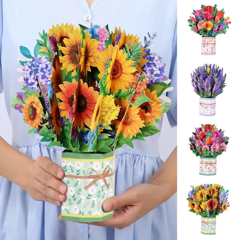 

3D выдвижные поздравительные открытки на день матери, букет цветов, поздравительная открытка для фото, украшение, благословение, открытка