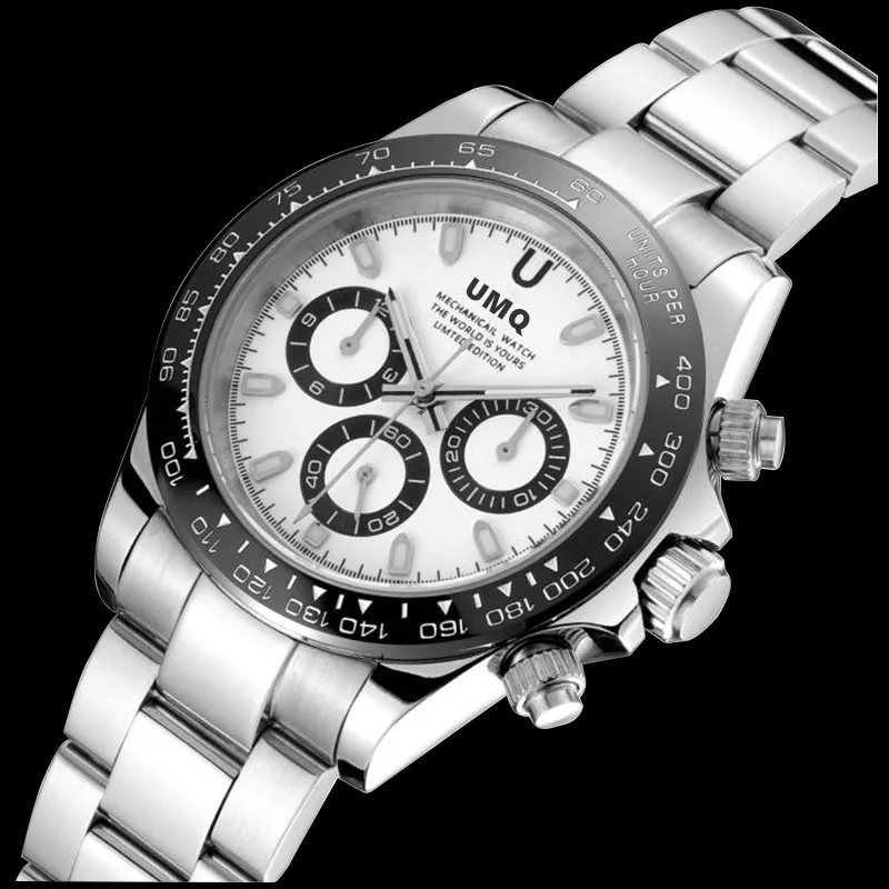 

Personnel automatic mechanical watch ceramic bezel 904 made of refined steel. One ETA 7750 full function chronograph