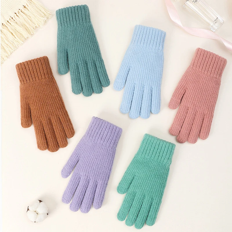 

Outdoor Cycling Skiing Gloves Knit Exposed Finger Gloves Five-finger Mittens Full Finger Wool Knitted Women Gloves Touch Screen