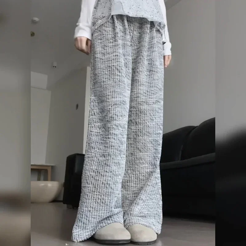 Осенние Женские Дизайнерские Серые Эластичные Длинные Брюки С Высокой Талией