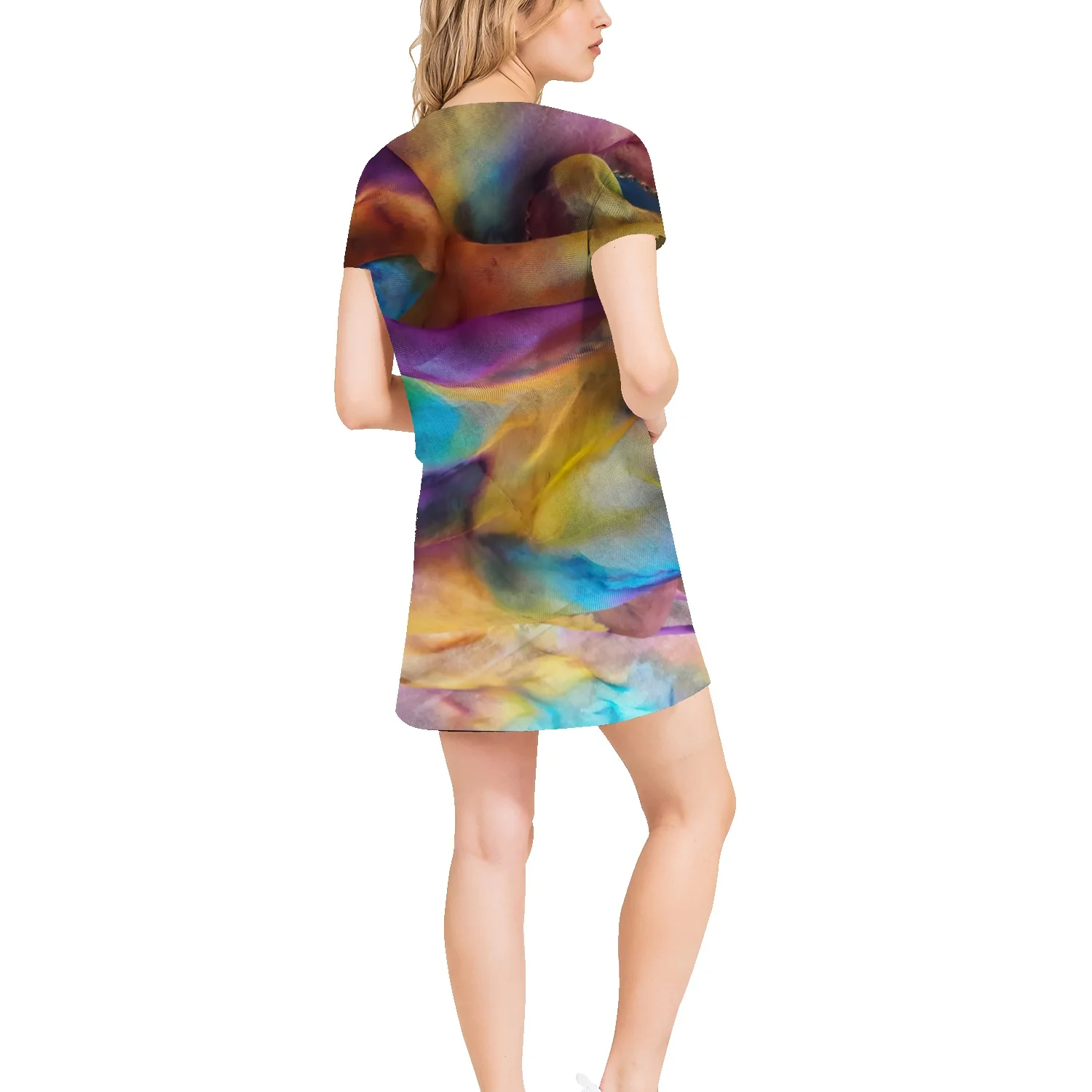 

Natural scenery floral print women's t-shirt new cotton versatile short-sleeved dress loose sports casual straight skirt