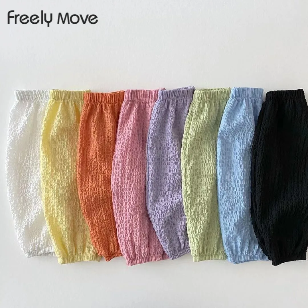 

Freely Move Korea Style Summer Solid Color Baby Bloomers Infant Wrinkle Cotton Soft Trouses Macaron Colors Kids Trousers Pants