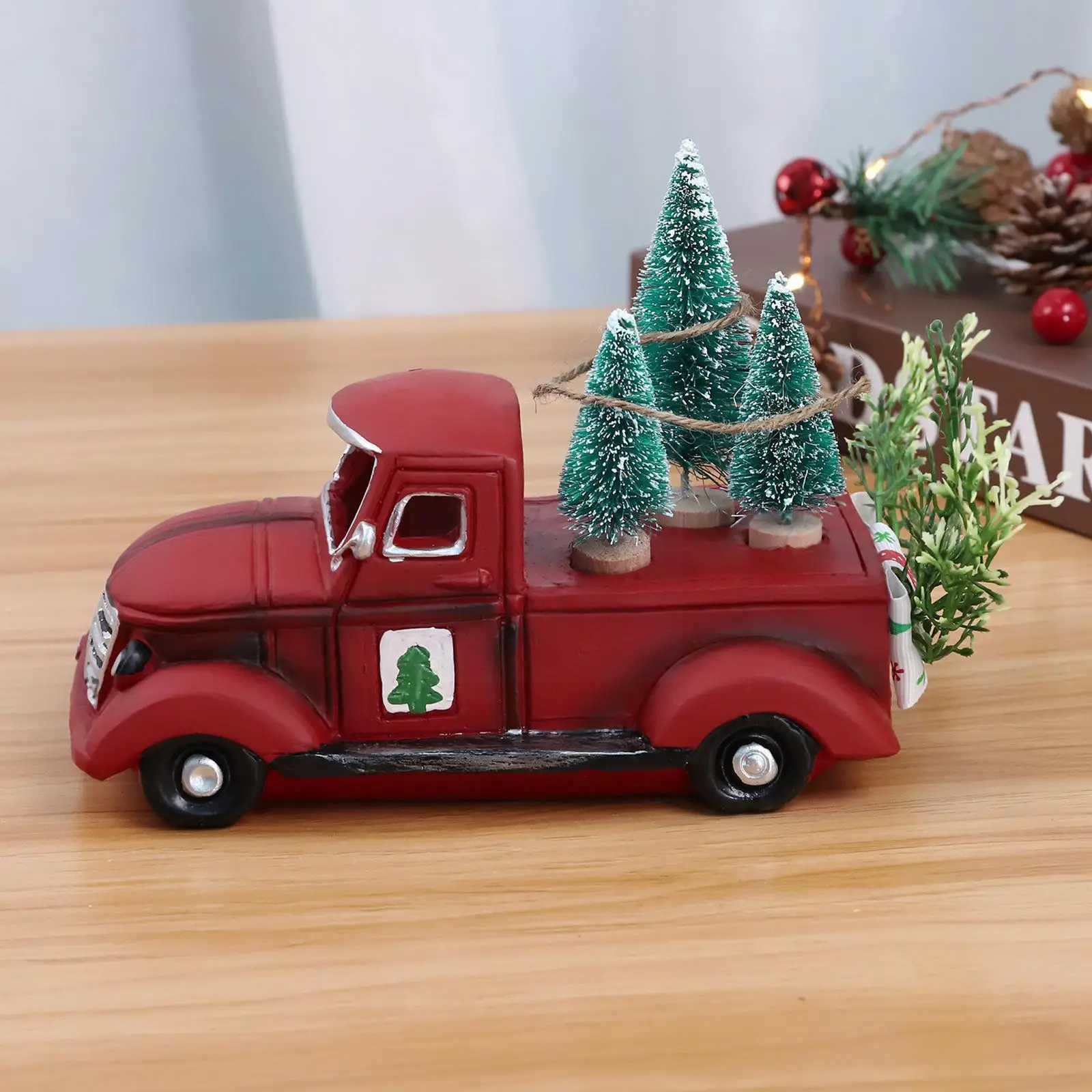 

Рождественский красный грузовик на ферме, Винтажный Классический пикап, красное украшение для дома, Рождественский деревенский дом на ферме, грузовик на дереве R5m7
