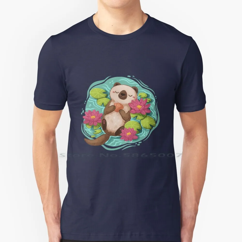 

Happy Otter T Shirt 100% Cotton Pond Seashell Kawaii Sea Otter Cute Animals Lotus Flowers Wildlife Outdoors Kids Animal Art Big