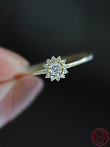 Женское Открытое кольцо с фианитом, роскошное ювелирное изделие из настоящего серебра 100% пробы, 18 К золота