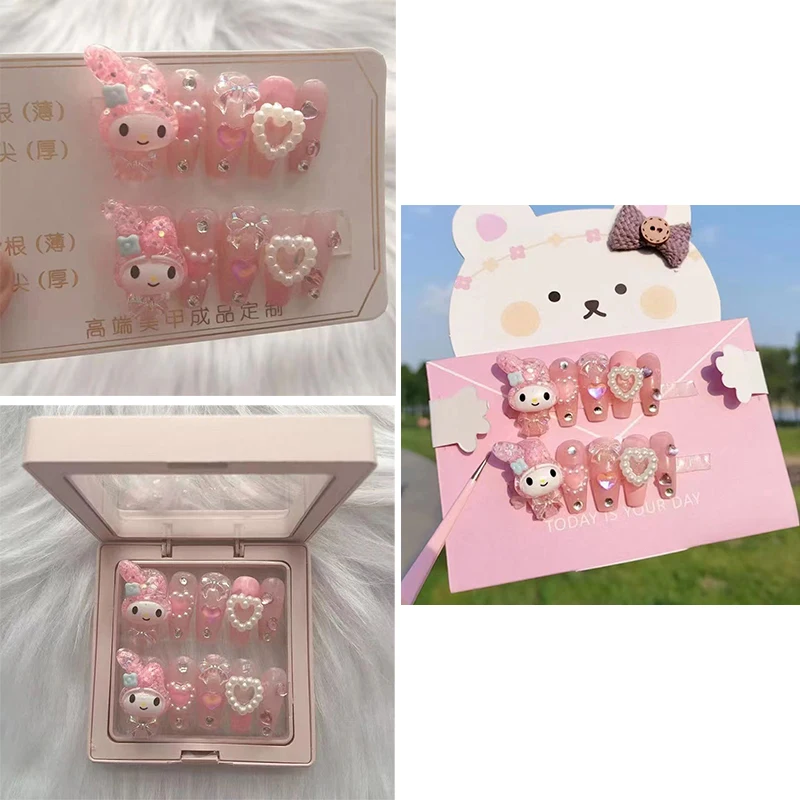 

Diy Cartoon My Melody Anime Three-Dimensional Handmade Nail Manicure Patch Kawaii Removable Wearable Fake Nail Stickers Gift Toy