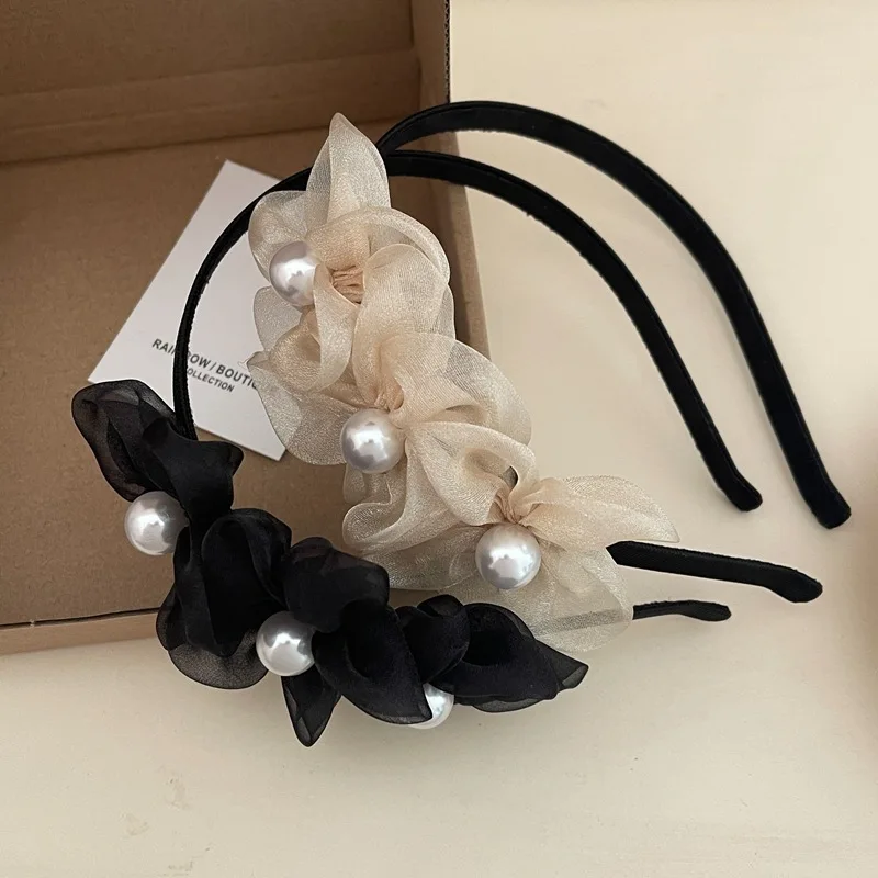 

Cute Korean Flower Pearl Bezel Headwear Women Headband Girls Kwali Hair Bands Hairband Hoop for Holiday Party Hair Accessories
