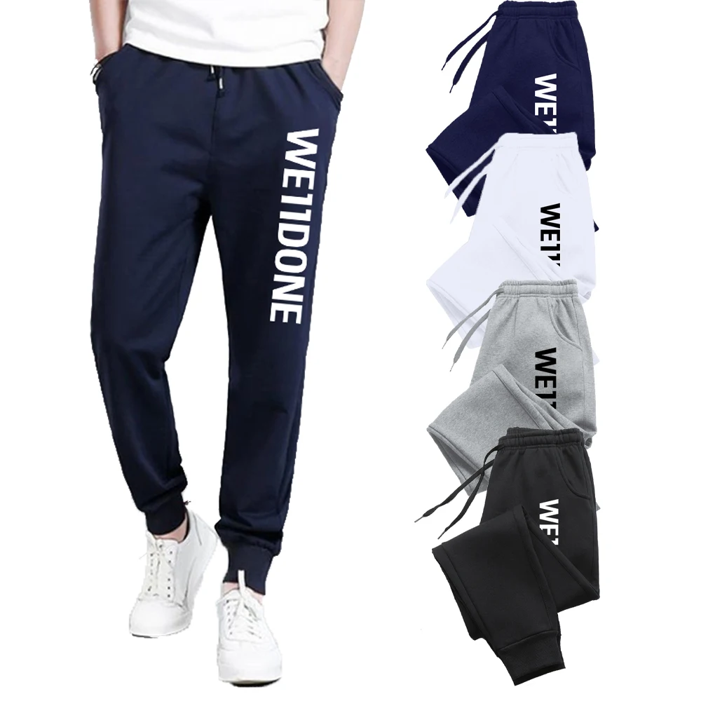 

Брюки мужские для фитнеса в Корейском стиле, дизайнерские штаны с принтом We11done, мужские повседневные спортивные брюки, мягкие спортивные шт...