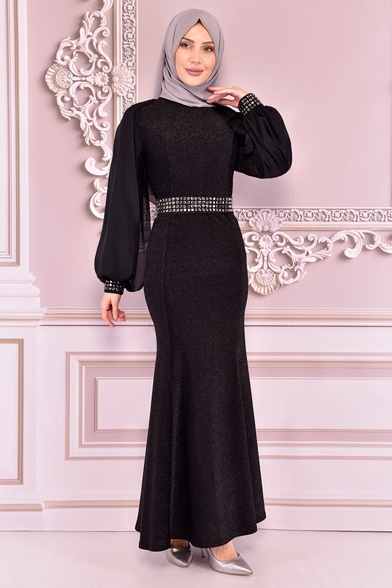 Серебристое черное платье ASM2455