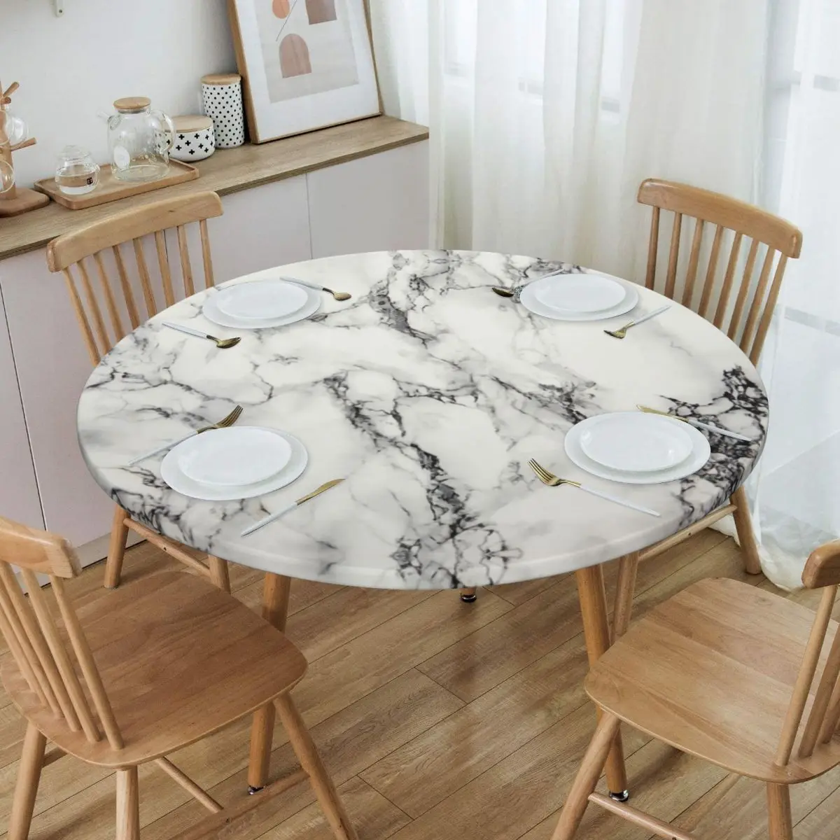 Fitted Abstract Art Table Cloth Backing Edge Tablecloth For Dining