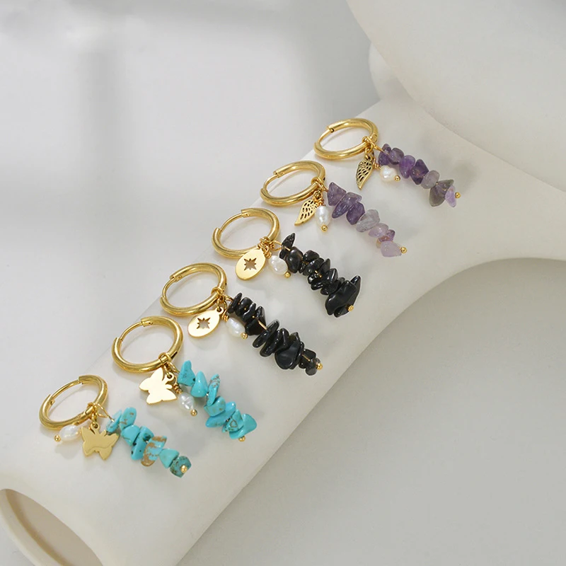 

Серьги женские из нержавеющей стали с цветными камнями, модные эстетические аксессуары, металлические круглые серьги-капли для женщин, 2022