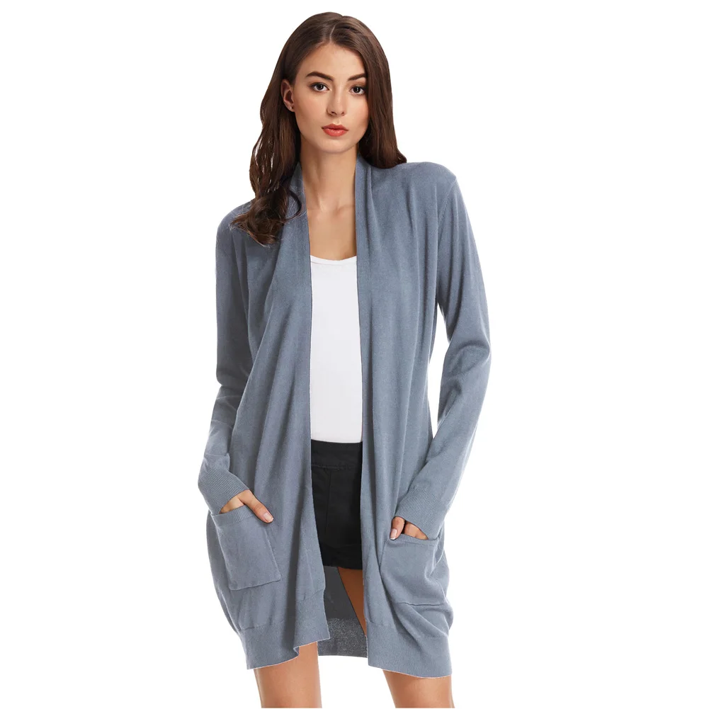 GK женские куртки пальто трикотаж до бедра кардиган свитер с карманами длинным