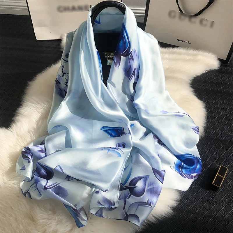 Женский винтажный шелковый шарф повязки на голову цветочный узор для волос