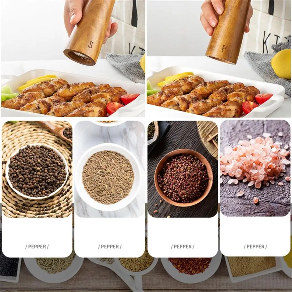 Деревянная кухонная ручная мельница для перца 2 шт. 8 дюймов регулируемая толщина