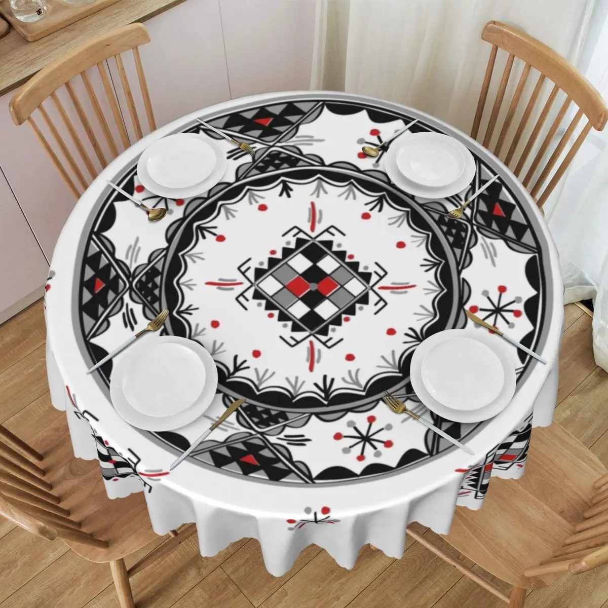 Пользовательская круглая Водонепроницаемая скатерть Kabyle с рисунком керамики