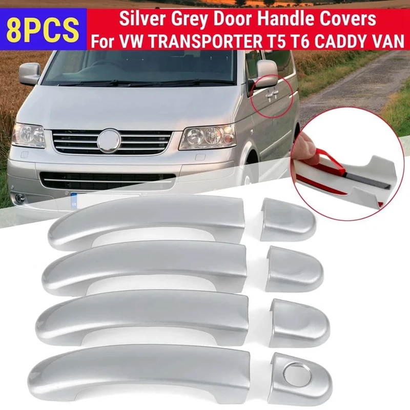 8PCS Car Exterior Dooor Handle Covers Trim Set For T5 TRANSPORTER 2003-2015 T6 2015-Up CADDY VAN 2004-2015