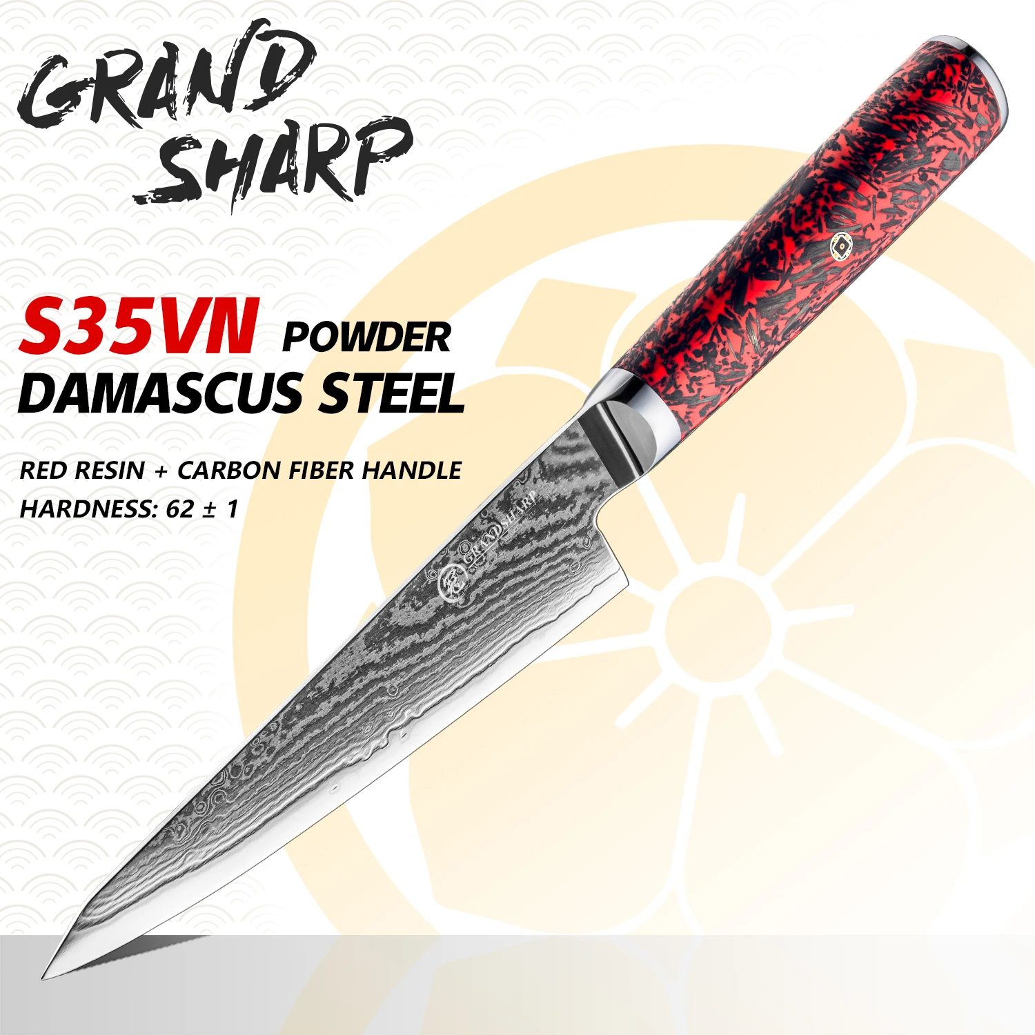 Grandsharp 5 8-дюймовый универсальный нож для фруктов из дамасской стали 67 слоев S35VN