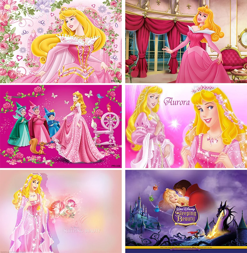 

Sleeping Beauty Backdrop for Birthday Party Pink Flower Princess Aurora Baby Shower Background for Girl Castle Backdrops Banner