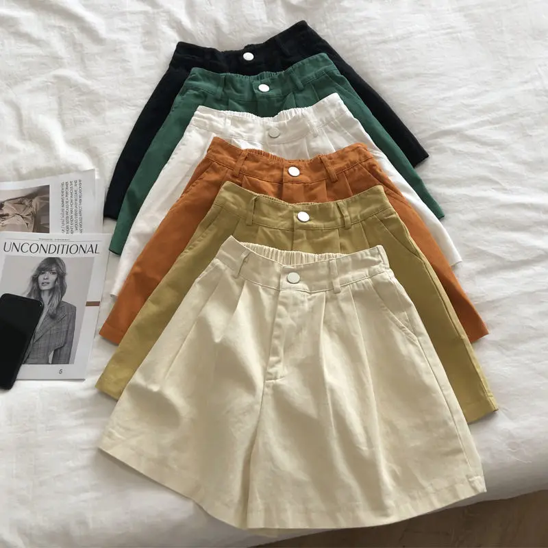 

Women's Summer Shorts 2022 New Loose Casual Button Fly High Waisted Elastic Waist Shorts Fashion Solid Color Wide-leg Pants W02