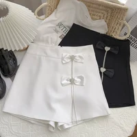 2021 shorts skirts women white black shorts diamond bow a line shorts all match sashes summer button