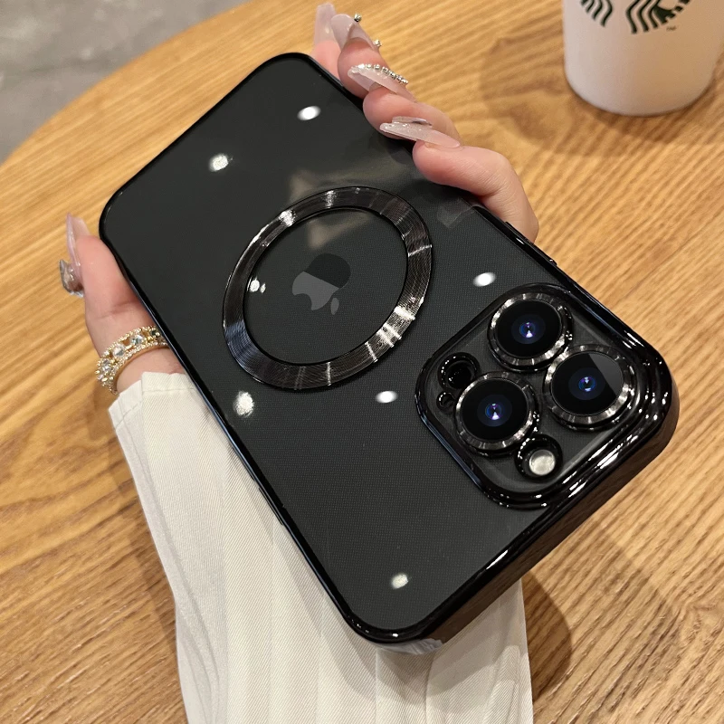 Luxury Plating Clear Logo Hole Shockproof Phone Case For iPhone 11 12 13 14 Pro Max Mini XR X XS 7 8 Plus Lens Protection Cover