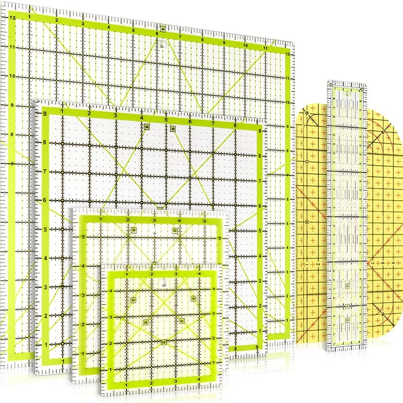 

BMDT-6 PCS Quilting Ruler Square Acrylic Quilting Ruler Fabric Cutting Ruler Transparent Marker Acrylic Ironing Ruler