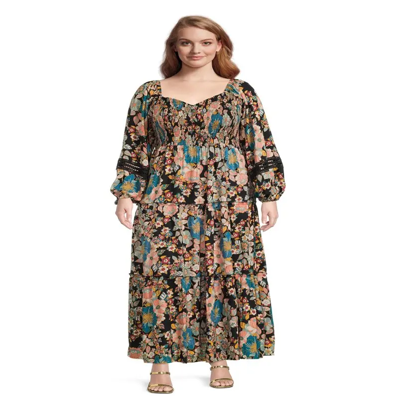 

Women`s Plus Size Tiered Sweetheart Maxi Dress