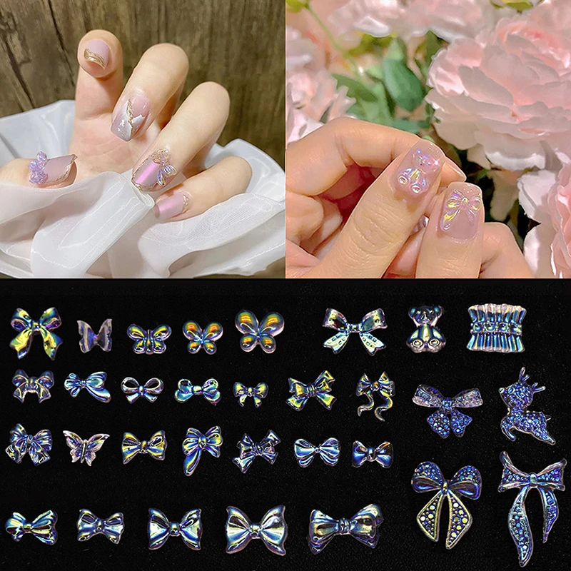 

Банты 20 шт. прозрачные AB дизайн ногтей 3D Аврора Бабочка бант украшение цветок японский стиль ювелирные изделия подвески для ногтей сплав кр...