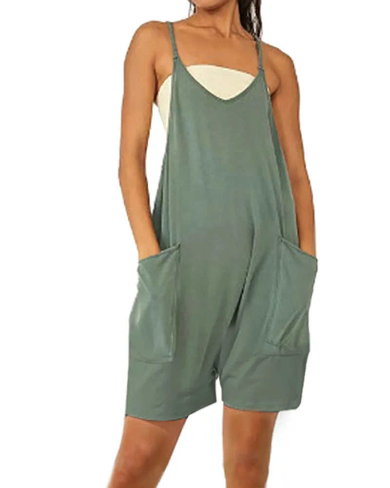Jumpsuits Women Summer 2023 New Fashion Solid Color Casual Pocket Suspenders Shorts Jumpsuit Zipper Jumpsuit Shorts