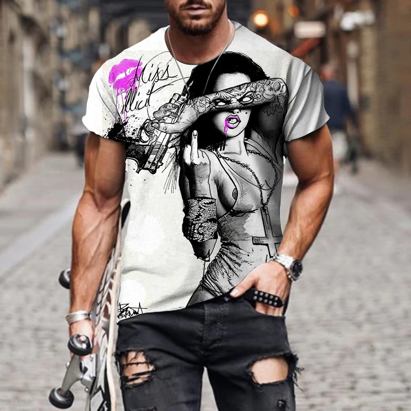 

Oversized Men's T-shirt Cold Beauty 3d Print Fashion Harajuku Street Casual New Crewneck Short Sleeve Summer Tee Shirt Male Tops