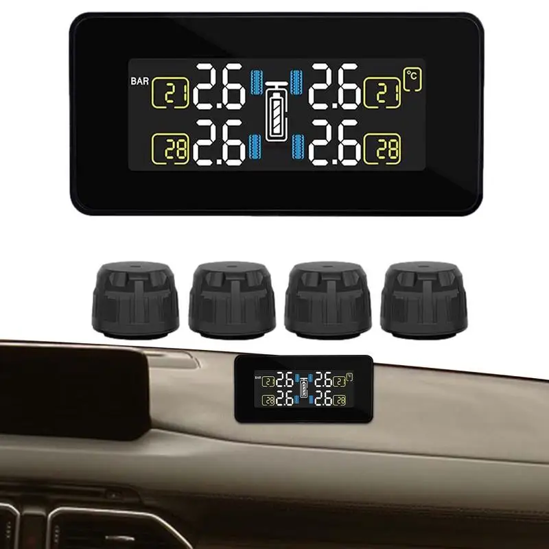 

Tyre Monitoring System Super Sensitive Car Tire Pressure Monitor With Solar Panel USB Dual-charge Tire Pressure Sensors For