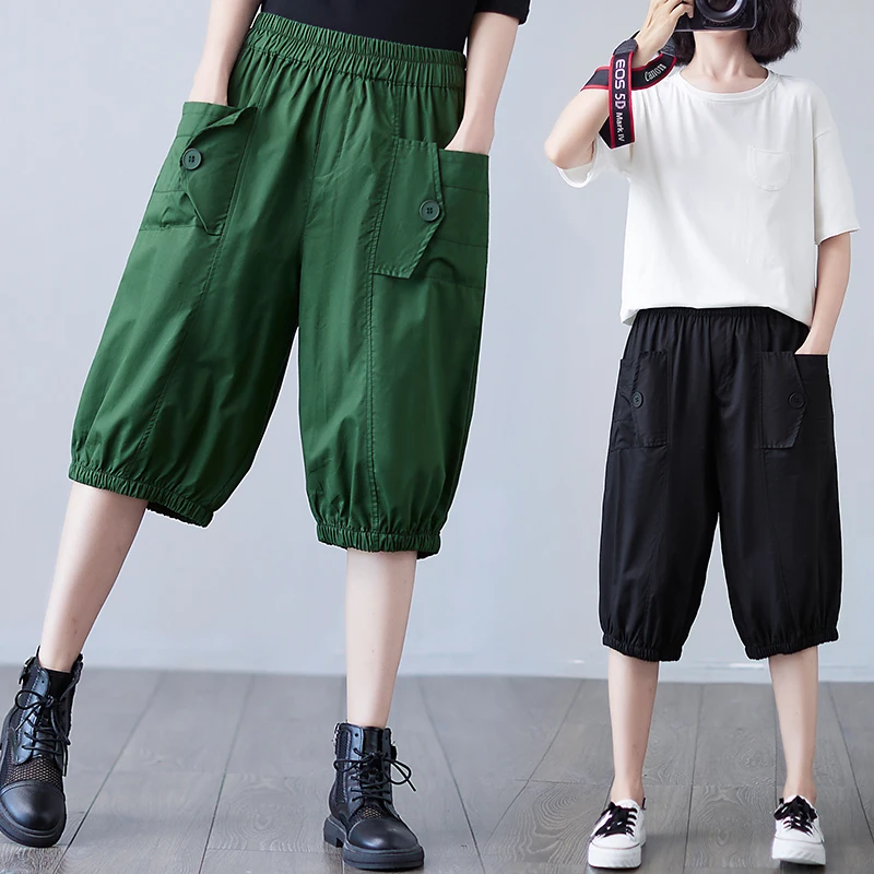 

Casual Capris Women's Summer High Waist Slim Legged Lantern Pants Loose And Versatile Thin Work Clothes Pocket Pants