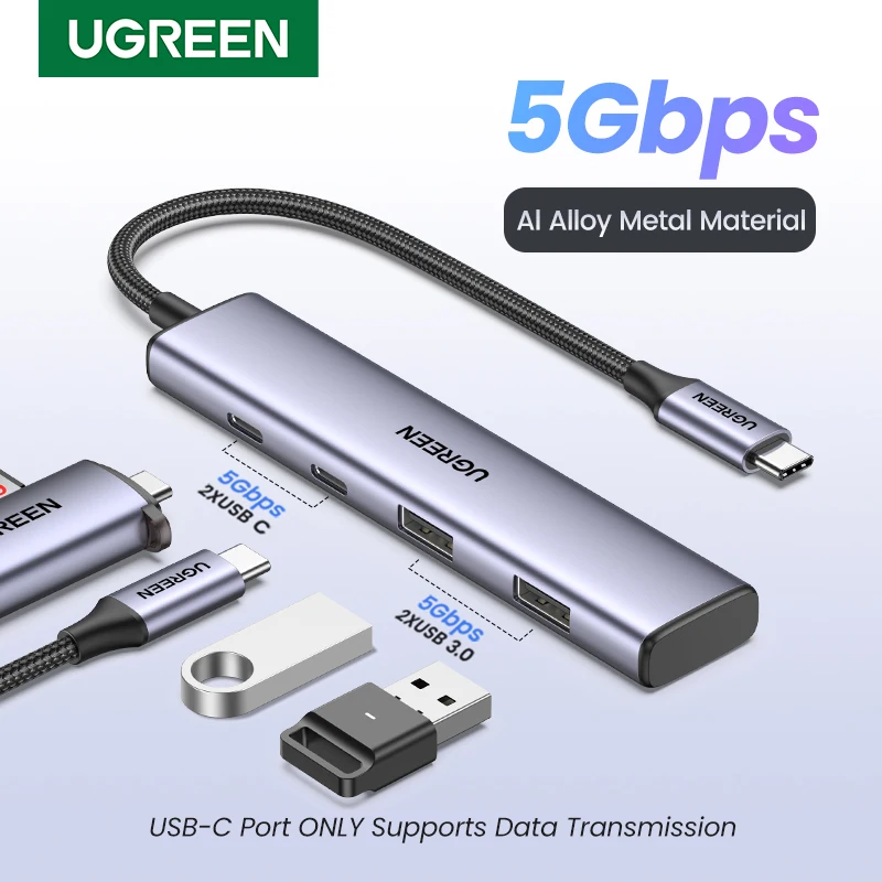 

UGREEN USB C Hub 4 порта USB C для usb-хаб с 2 USB-C и 2 USB-A 5 Гбит/с Дата-порт алюминиевый тип C концентратор для нескольких USB адаптеров