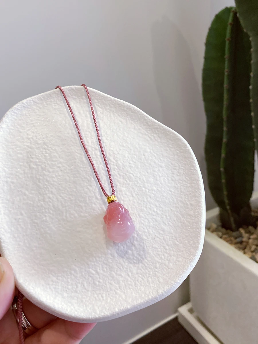Деввять тети Тай розовый агат удача маленькое ожерелье плетеная веревка ручной