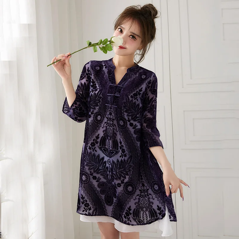 

2022 Summer Chinese Clothing Embroidery Long Women Shirts Tangsuit