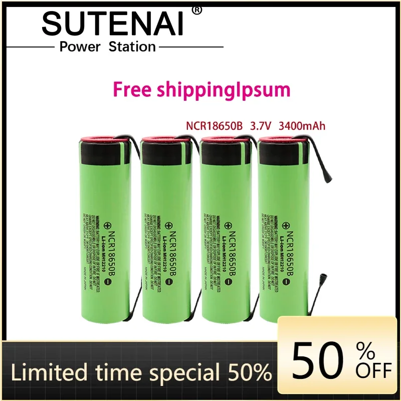 

100% original NCR18650B 3.7V 3400mAh 18650 rechargeable lithium battery for 18650 battery + DIY nickel piece