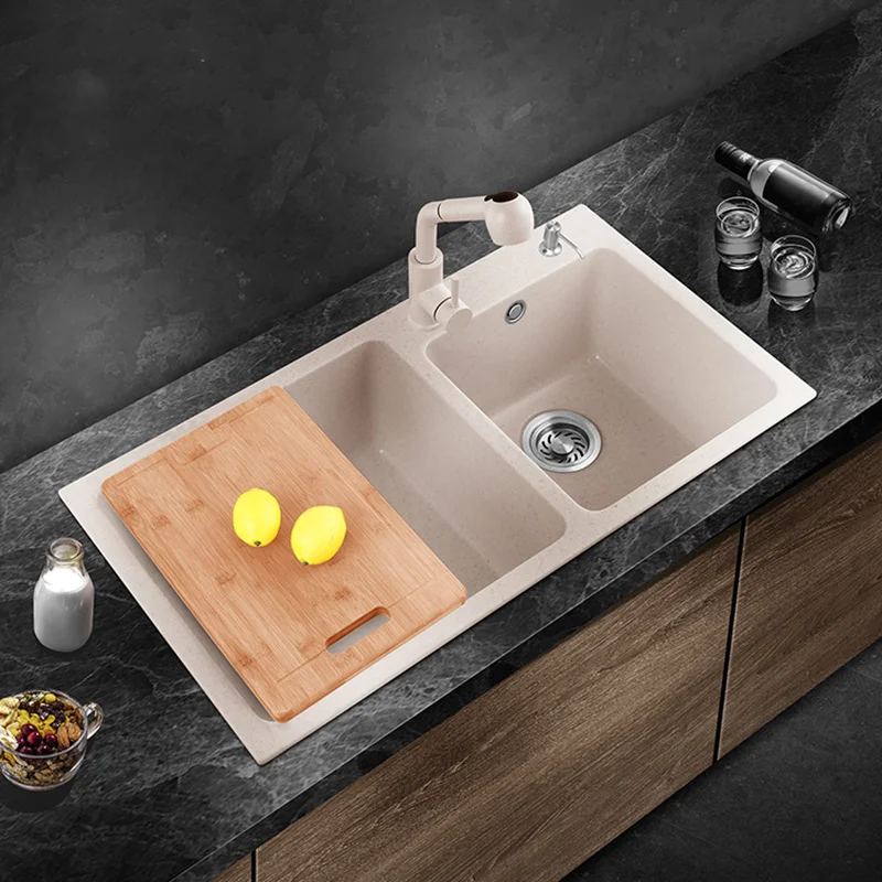 

Quartz Waterproof Kitchen Sink Drainboard Mixer Taps Soap Dispensor Bathroom Sinks Sponge Soap Drain Cocina Accesorio Wash Basin