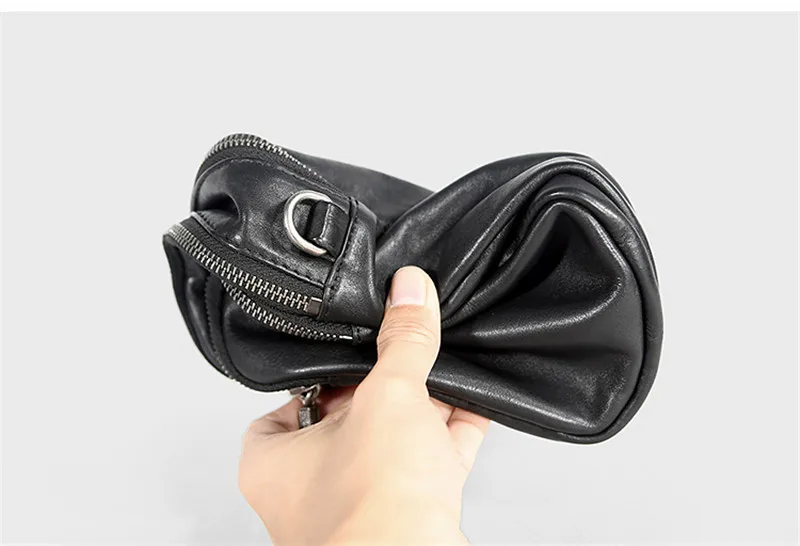 First layer cowhide men's small crossbody bag casual daily luxury real cowhide phone bag genuine leather black shoulder bag