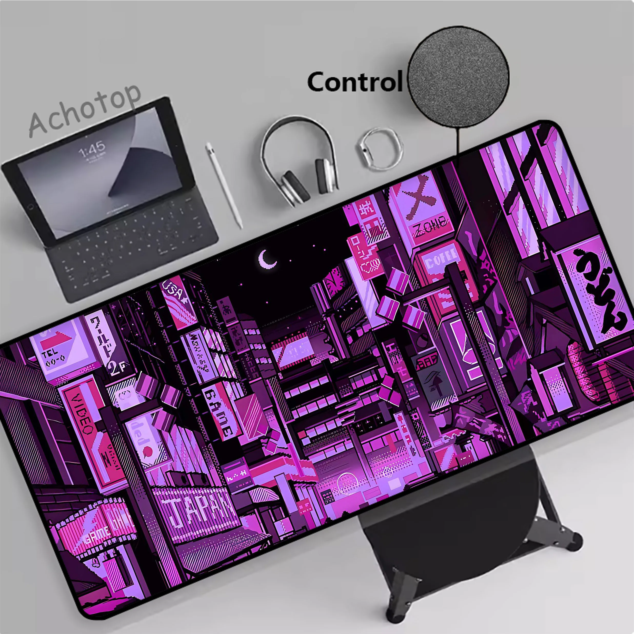 Неоновый ослепительный Удлиненный коврик для мыши города коврики клавиатуры с