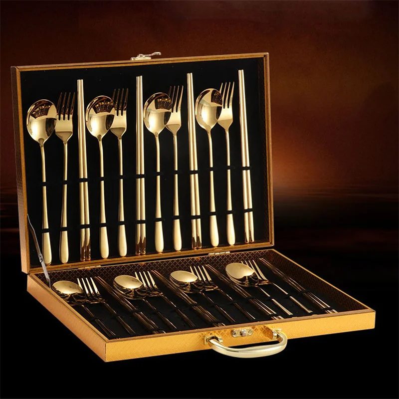 

Gold Color Cutlery Set, 304 Stainless Steel, Chopsticks, Fork, Spoon, Family, Holiday, Kitchen, 3 Pcs