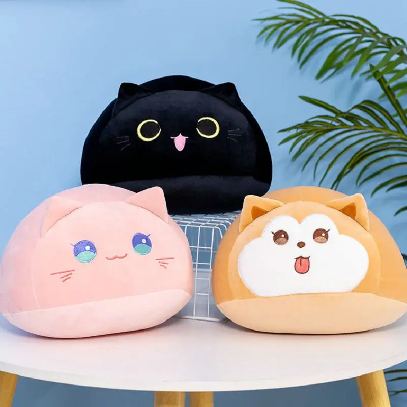 Stuffed Soft Round Ball Shape Black Cat Plushie Stuffed Soft Cherry Blossom Pink Cat Girl Throw Pillow Shiba inu Dog Cushion