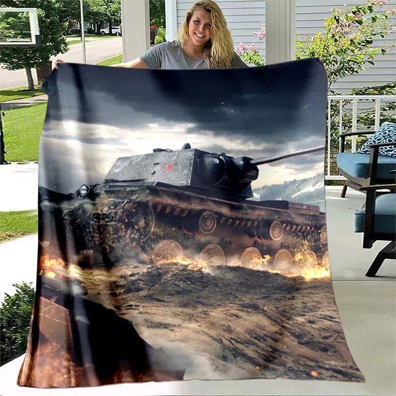 

Bed Sofa Picnic Blankets for Boys Men Adult Gifts Travel Hiking War Tank Flannel Throw Blanket Printed Military Weapons Blanket