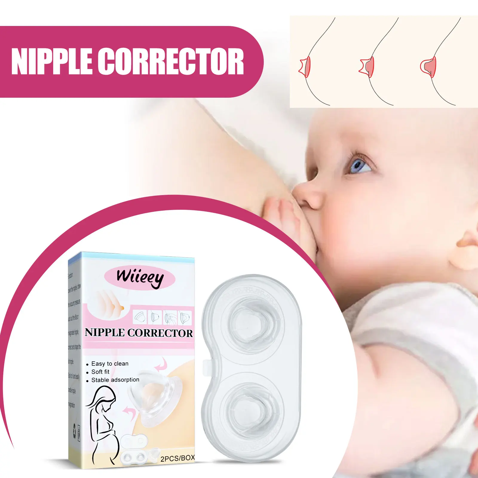 

Silicone Nipple Correction Niplette Welnove Nipple Shield Sucker Corrector Flat 1Pair Orthotics Mum Health Care Sucker Teat