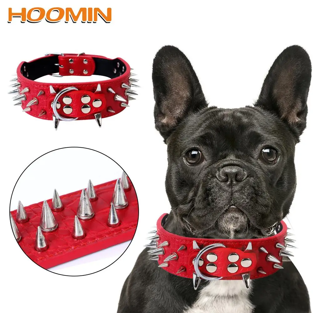 

Anti-Bite Studded Dog Collars Adjustable Dog Accessories Round Spikes Collars PU Leather