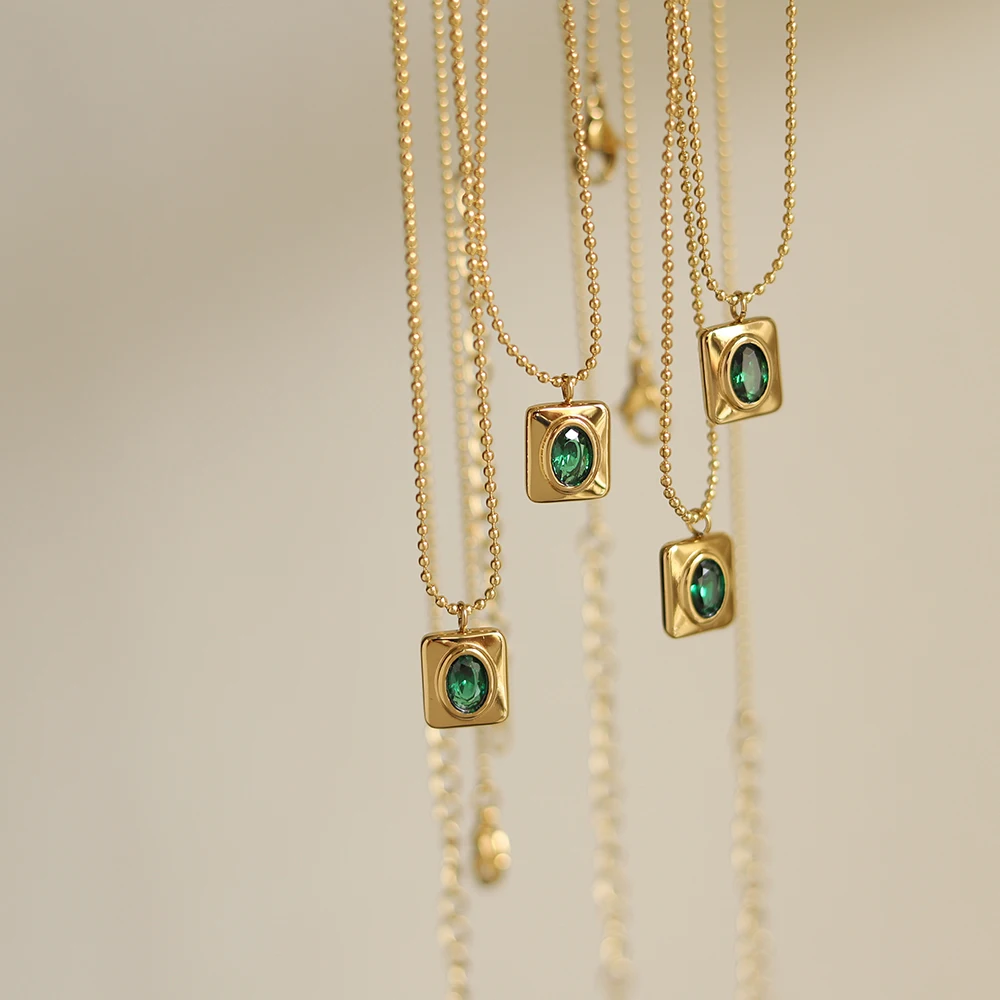 Ожерелье с подвеской из нержавеющей стали фианитом