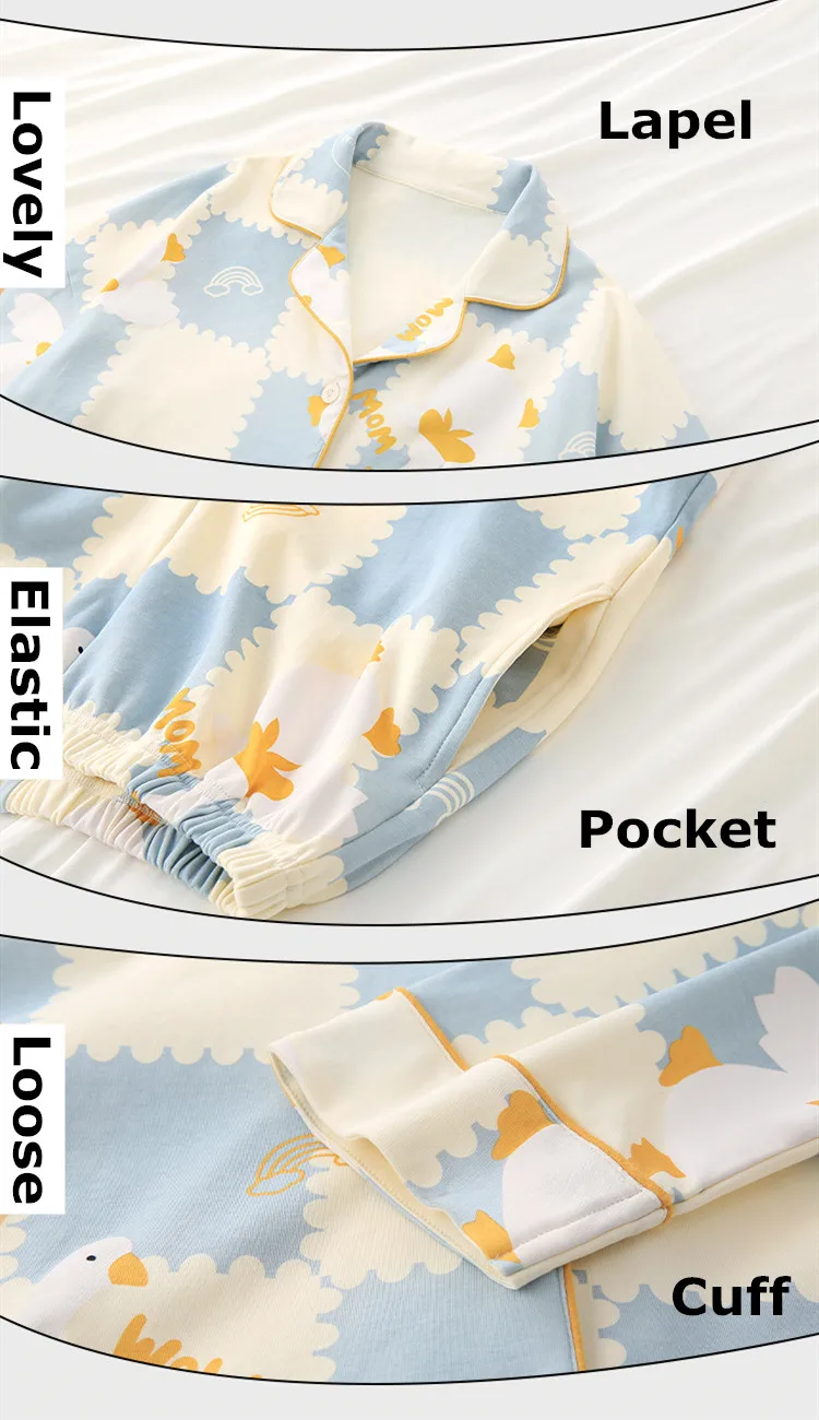 Yasuk Autuum Winer Fashion Women's Casual Print Pocket Sleepwear Homewear Cute Lovely Pajamas With Pants Soft Elastic Waist Duck