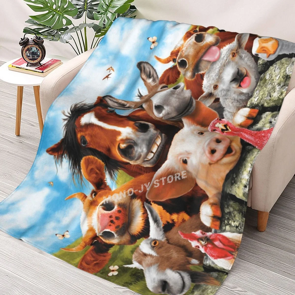 

Farm Animals Selfie Throws Blankets Collage Flannel Ultra-Soft Warm picnic blanket bedspread on the bed