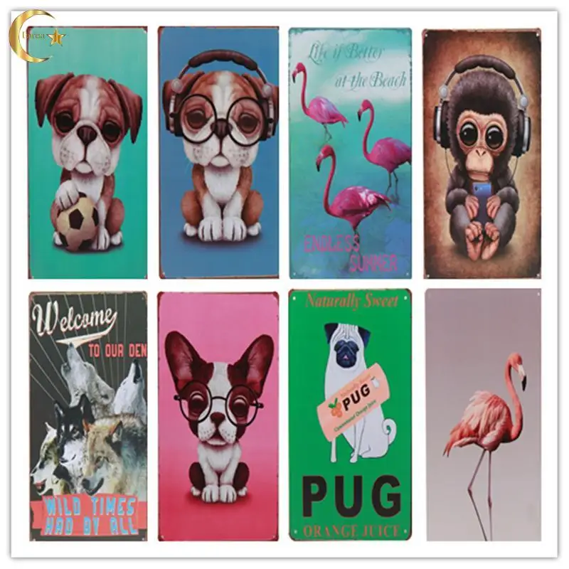 

Cute Animal Retro Metal Plaque Flamingo Pet Dog Metal Tin Sign Interior Decoration Cafe Pub Bar Vintage Art Poster Iron Painting