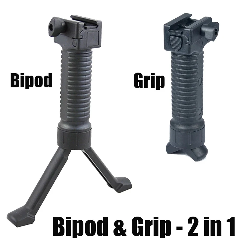 

Tactical 2 in 1 Rifle Bipod & Fore Grip Retractable Tripod Rifle Rack Fits 20mm Rail Mount For Hunting Shooting Gun Accessories