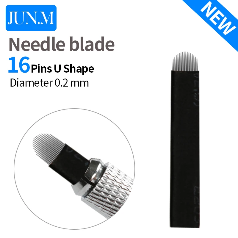 

U16/14 Pins 0.2mm Embroidery Needles Eyebrow Microblading Needles U Shape Eyebrow Permanent Makeup Manual Pen 50pc Tattoo Blades